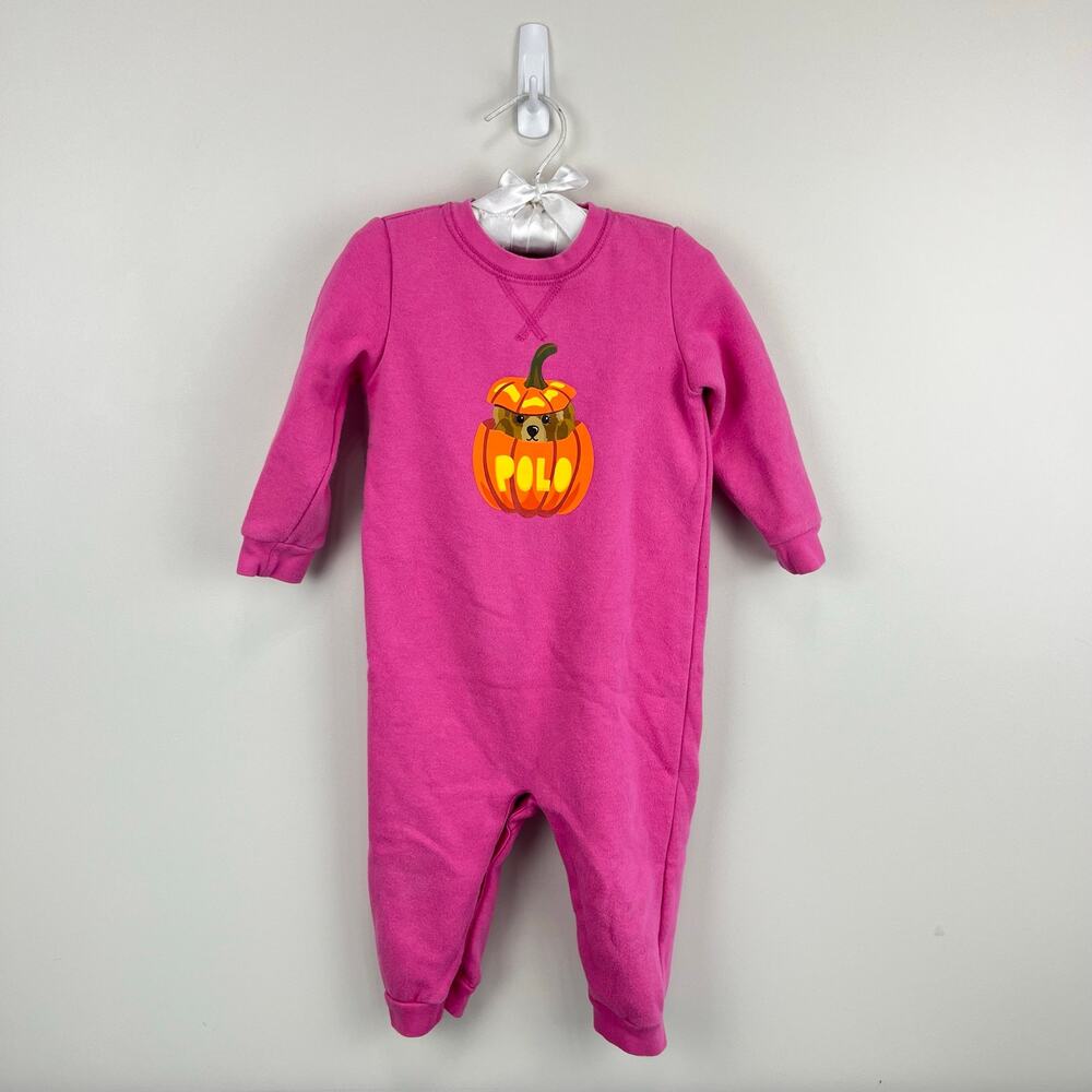 Ralph Lauren Polo Bear Fleece Jack-O-Lantern Coverall 12 Months